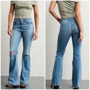 American Eagle Next Level Ripped Super High-Waisted Flare Jeans